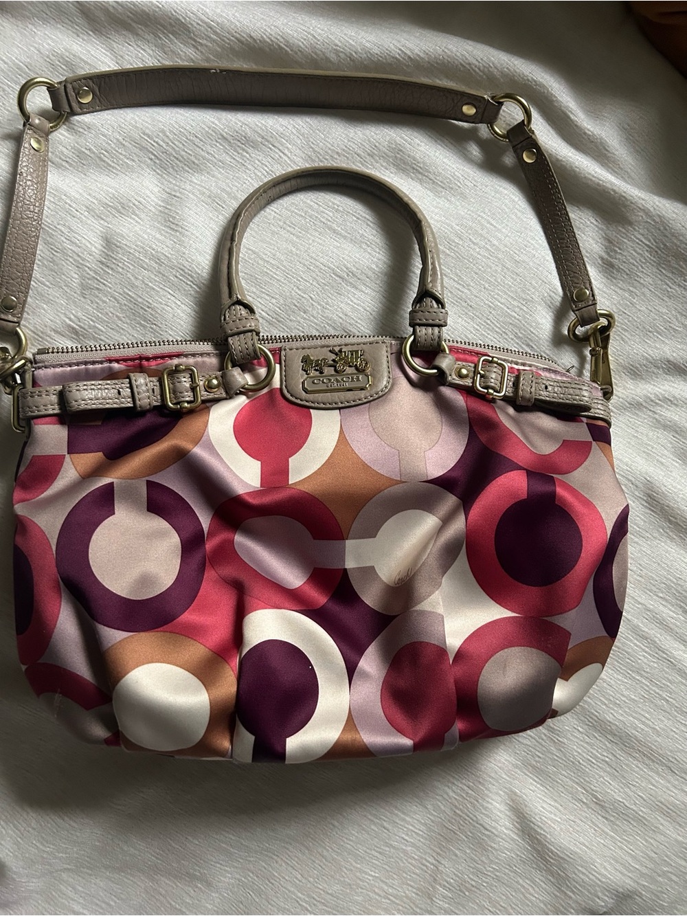 Coach Pink Multi Signature Circle Print Satchel